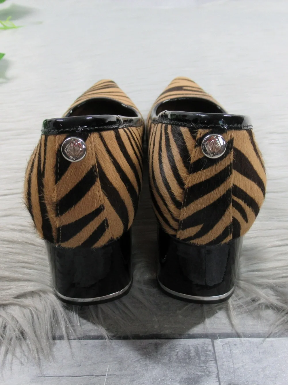 DONALD PLINER Aston Calfhair Zebra Print Block Heel Pumps - Women's Size 7M